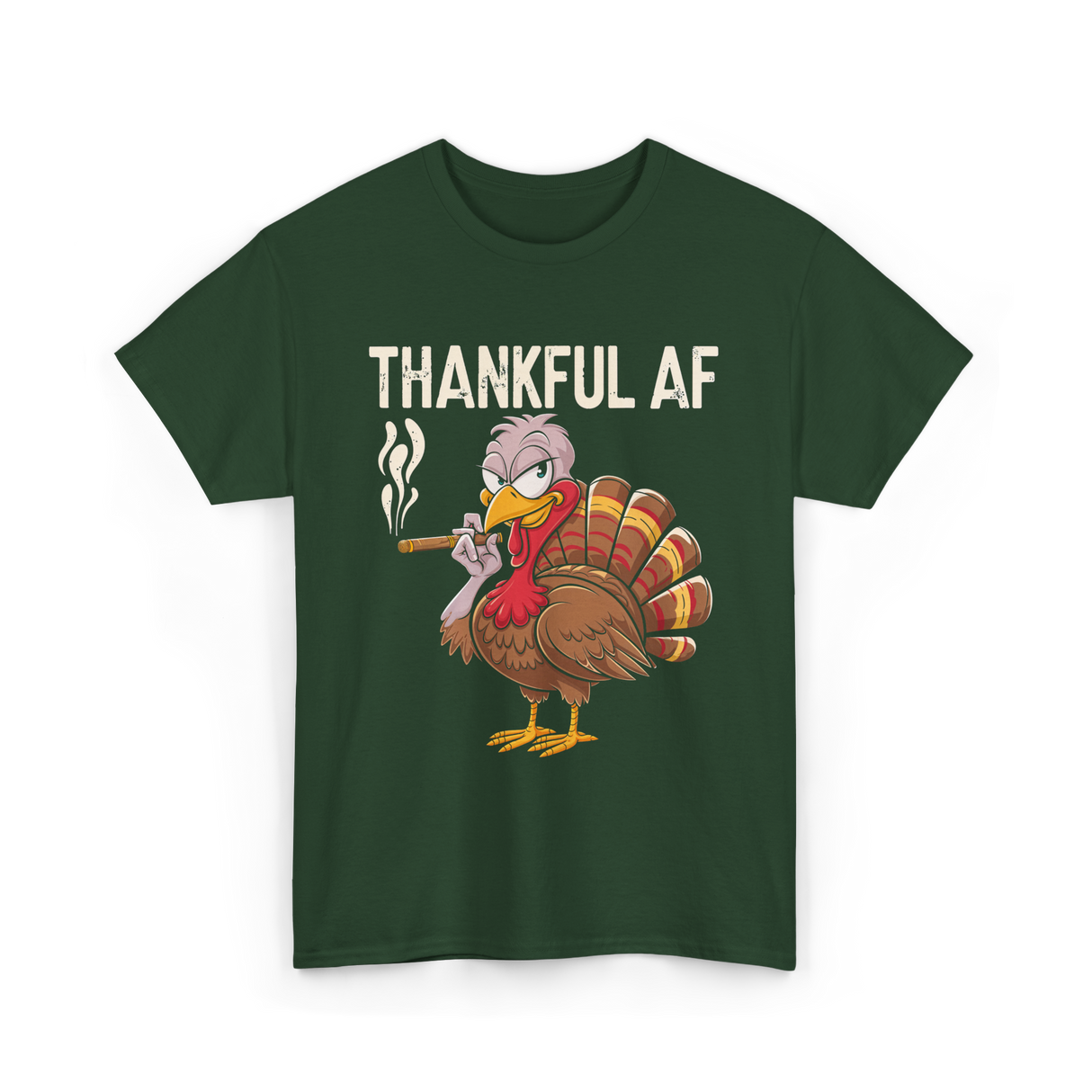 Thankful AF Turkey Cannabis Stoner T-Shirt - Forest Green