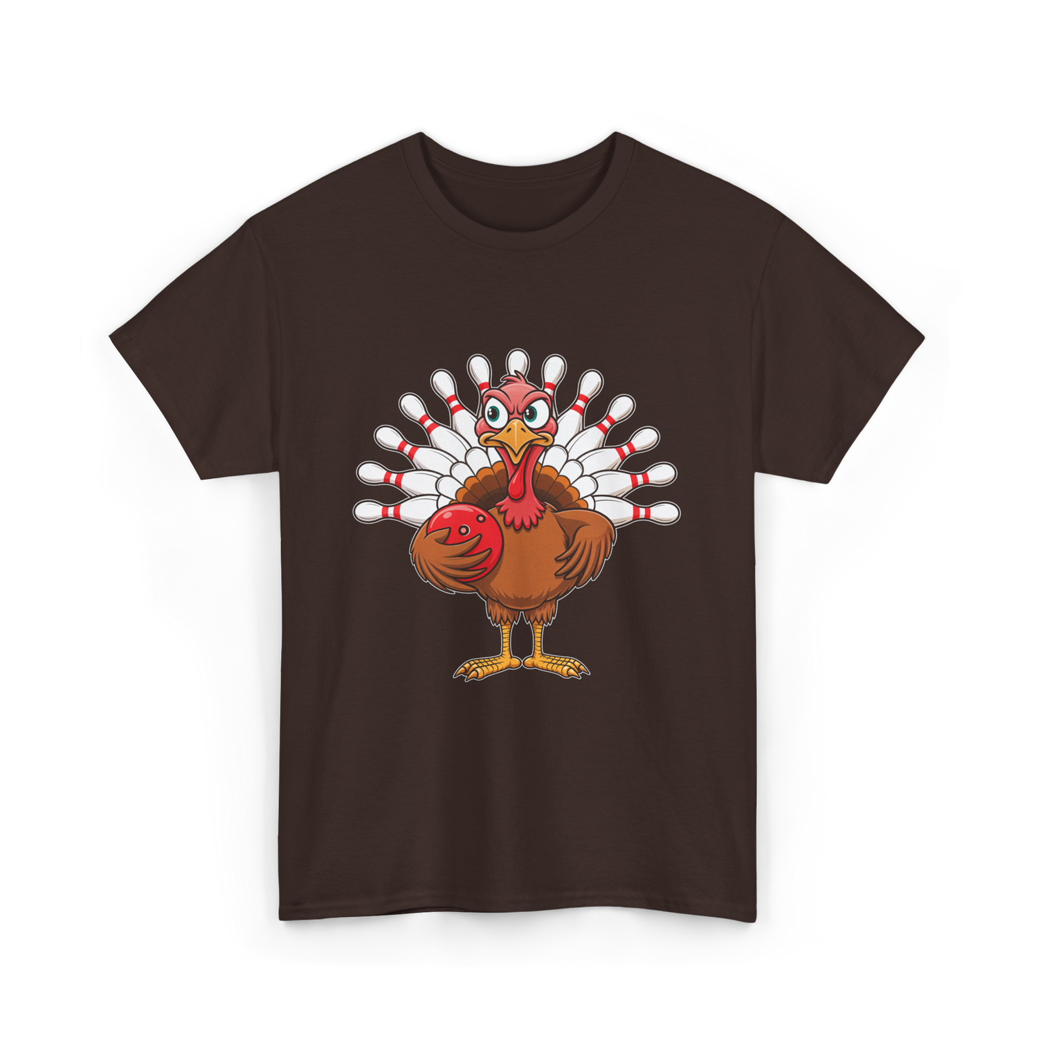 Thanksgiving Turkey Bowling Turkey T-Shirt - Dark Chocolate