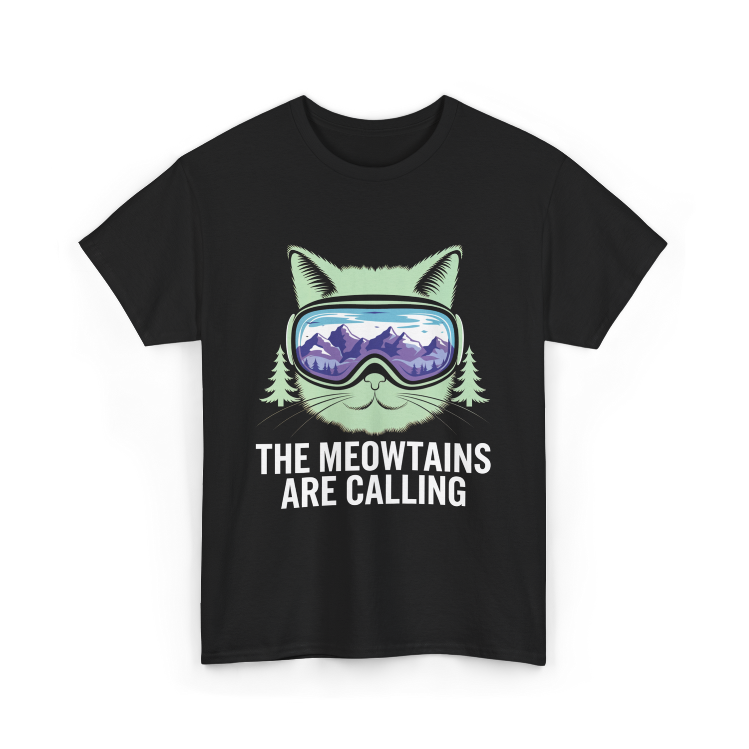 The Meowtains Are Calling Skiing T-Shirt - Black