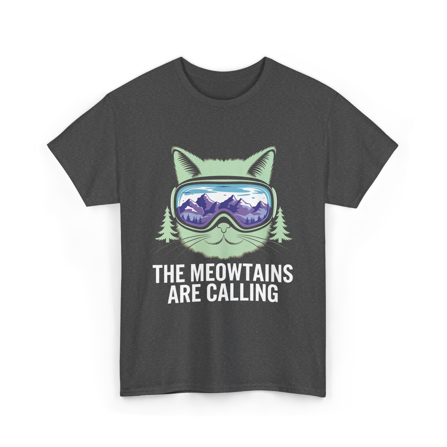 The Meowtains Are Calling Skiing T-Shirt - Dark Heather