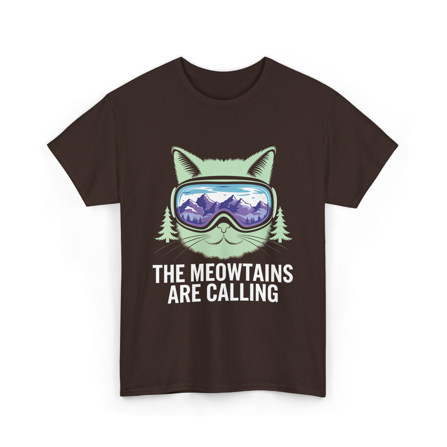 The Meowtains Are Calling Skiing T-Shirt - Dark Chocolate