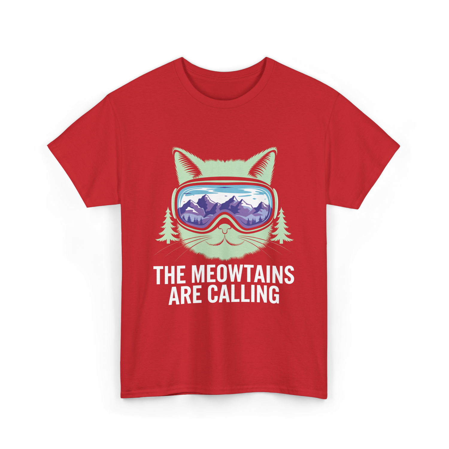 The Meowtains Are Calling Skiing T-Shirt - Red