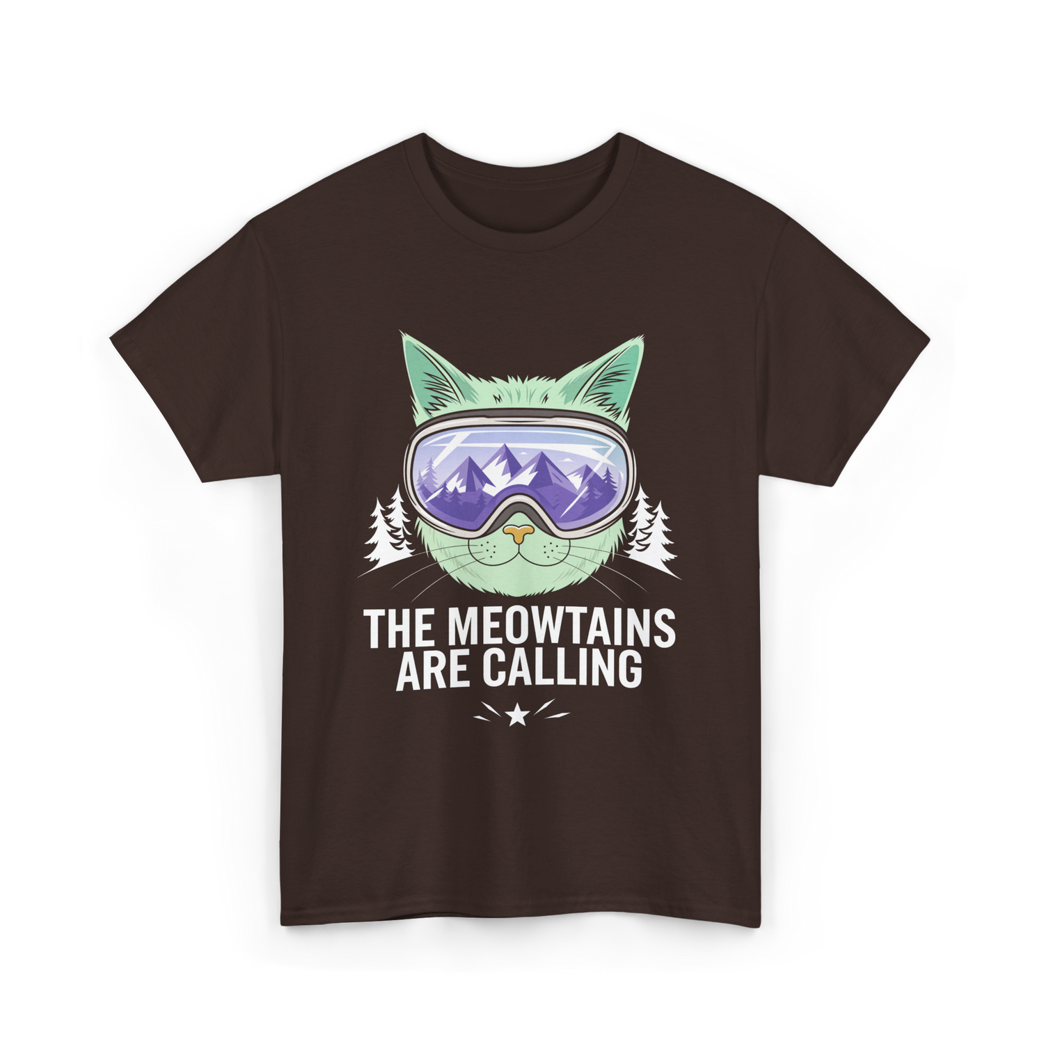 The Meowtains Are Calling Snowboard T-Shirt - Dark Chocolate