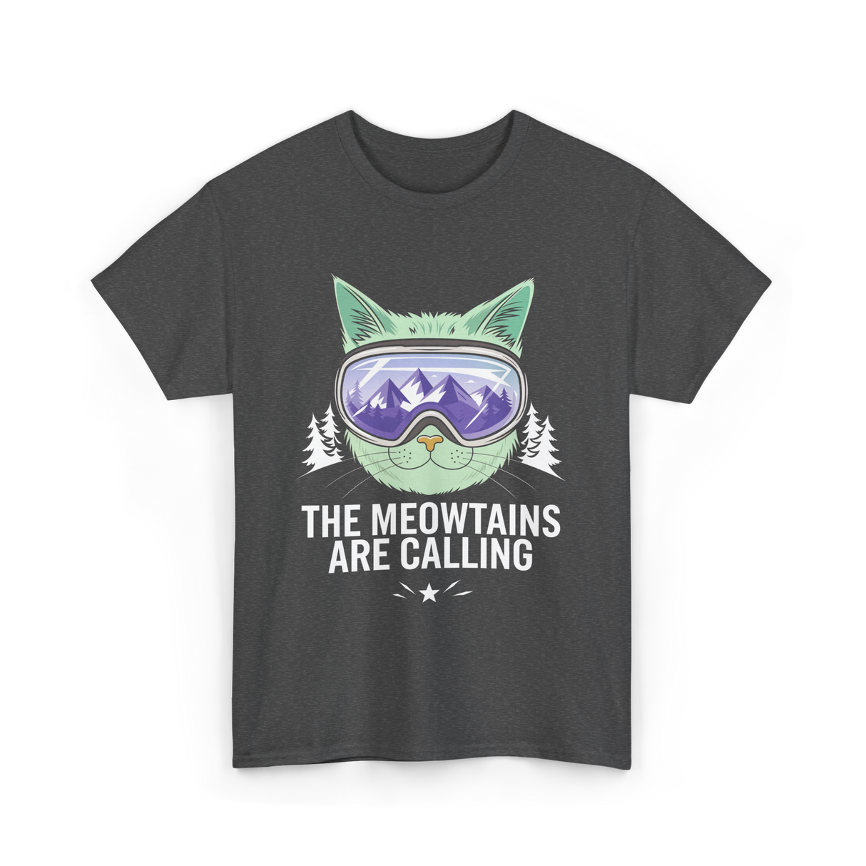 The Meowtains Are Calling Snowboard T-Shirt - Dark Heather