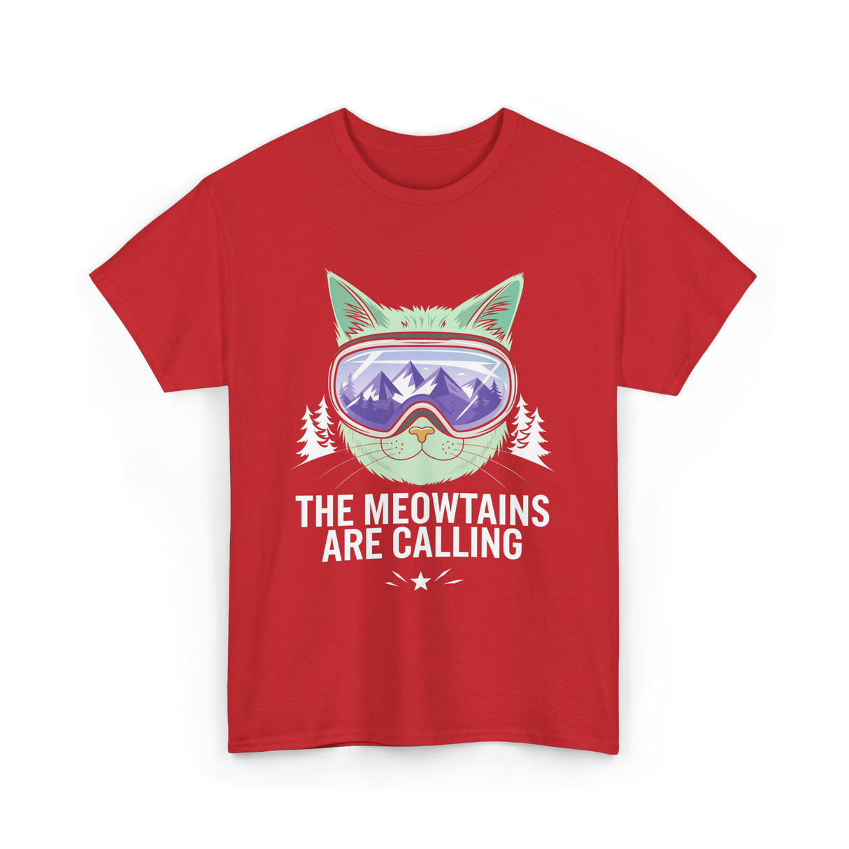 The Meowtains Are Calling Snowboard T-Shirt - Red