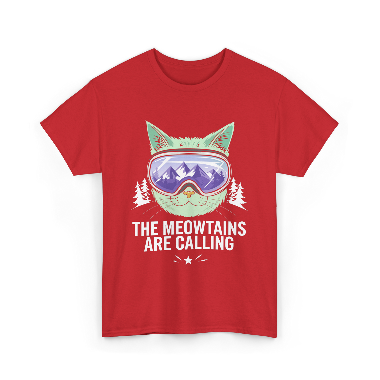 The Meowtains Are Calling Snowboard T-Shirt - Red