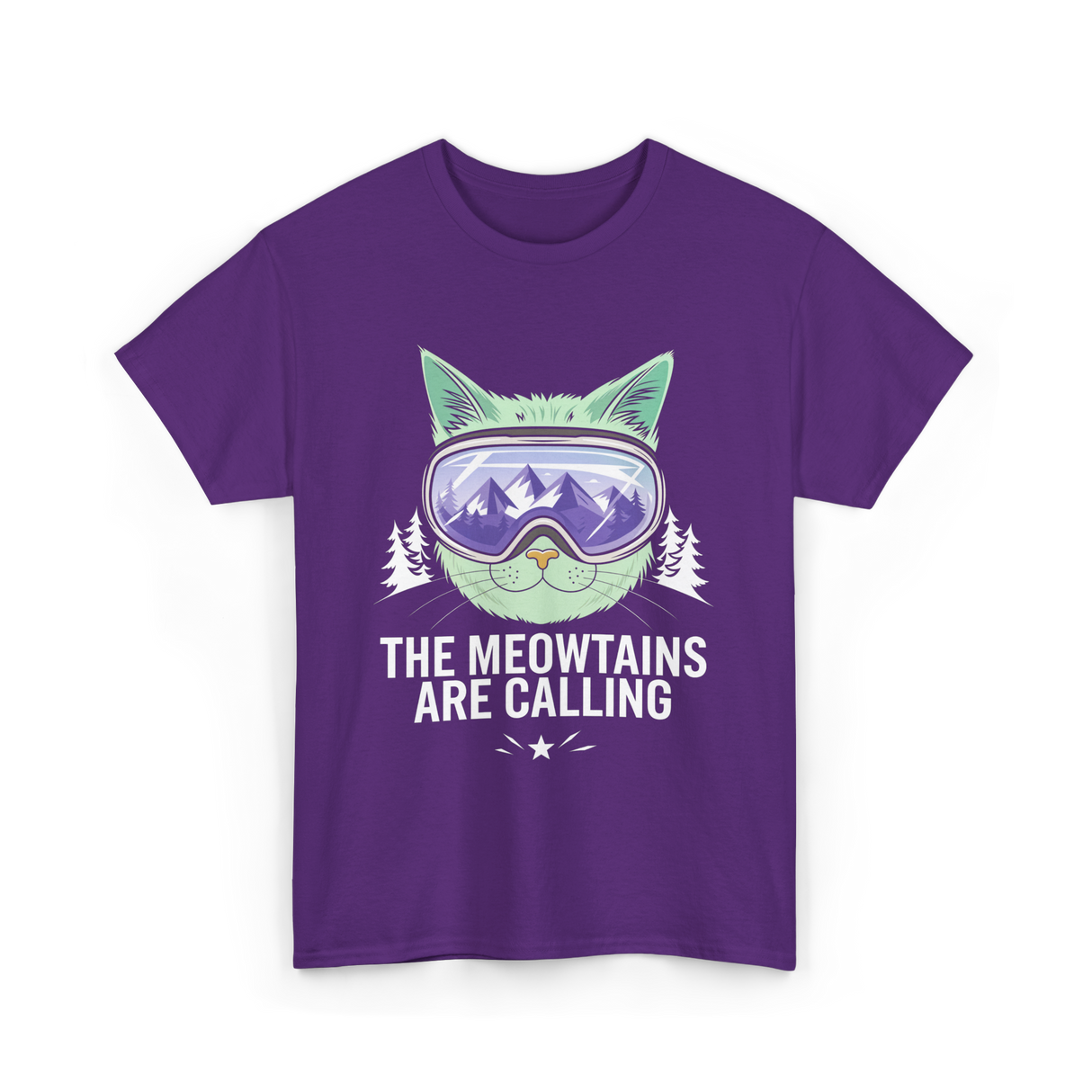 The Meowtains Are Calling Snowboard T-Shirt - Purple