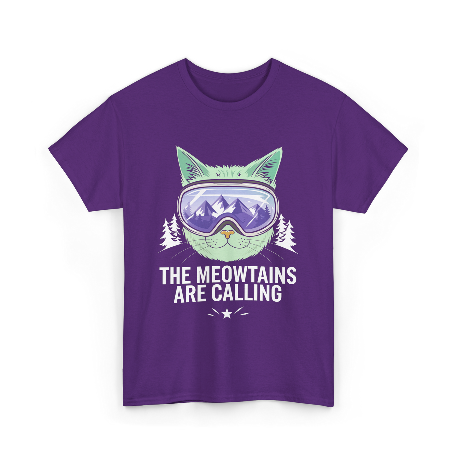 The Meowtains Are Calling Snowboard T-Shirt - Purple