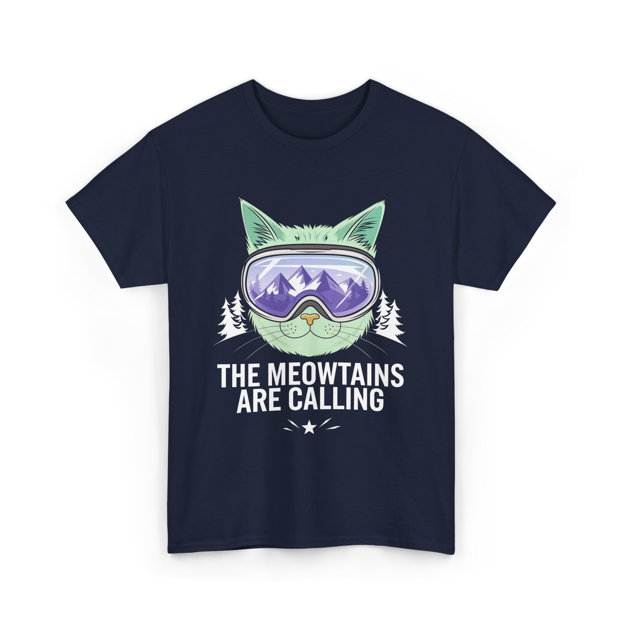 The Meowtains Are Calling Snowboard T-Shirt - Navy