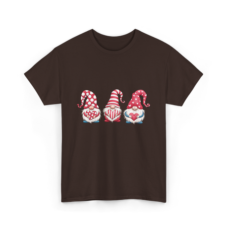 Three Gnomes Holding Heart Gnomes T-Shirt - Dark Chocolate