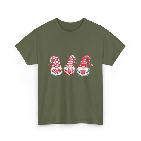 Three Gnomes Holding Heart Gnomes T-Shirt - Military Green