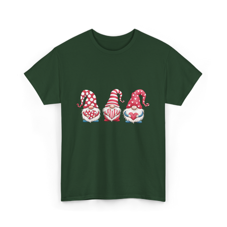 Three Gnomes Holding Heart Gnomes T-Shirt - Forest Green