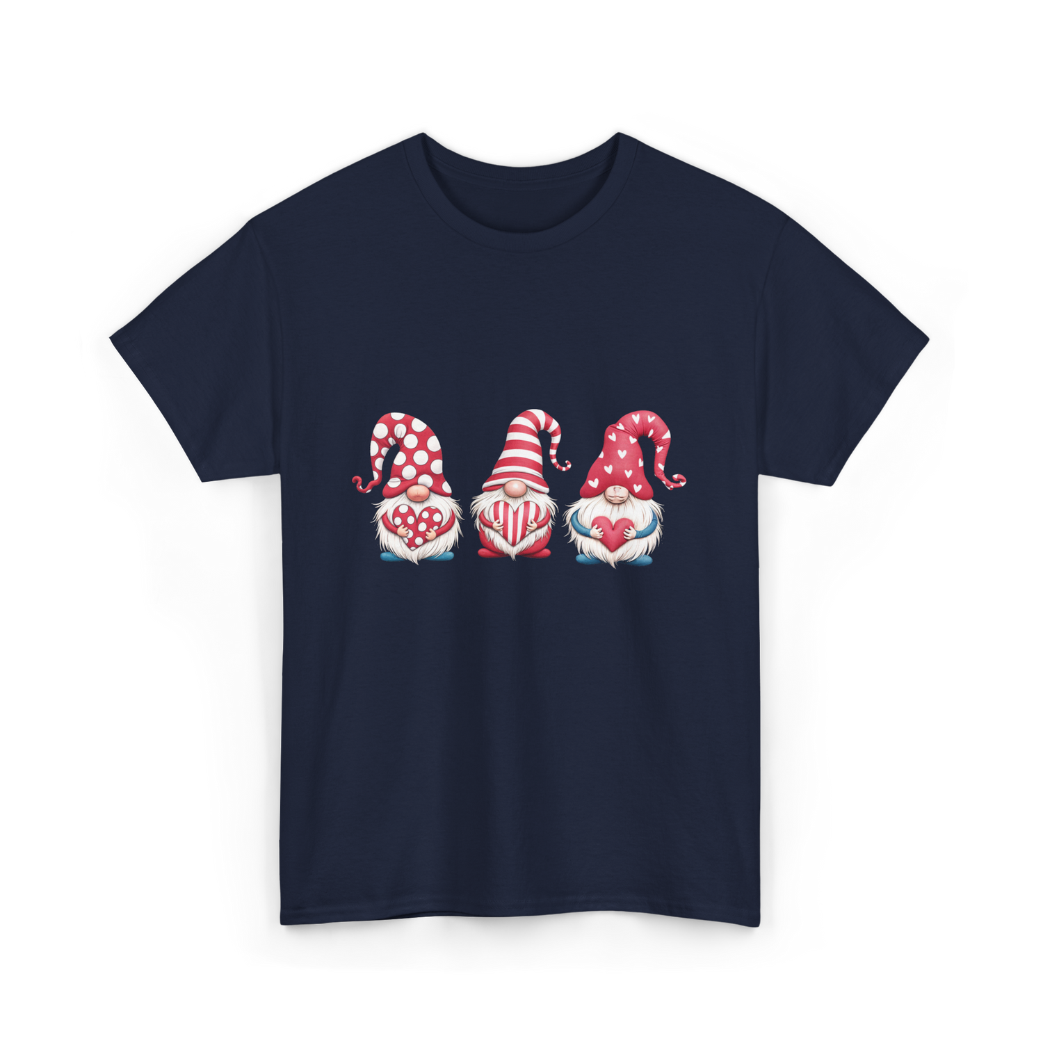 Three Gnomes Holding Heart Gnomes T-Shirt - Navy