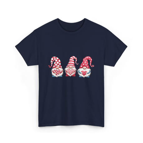 Three Gnomes Holding Heart Gnomes T-Shirt - Navy