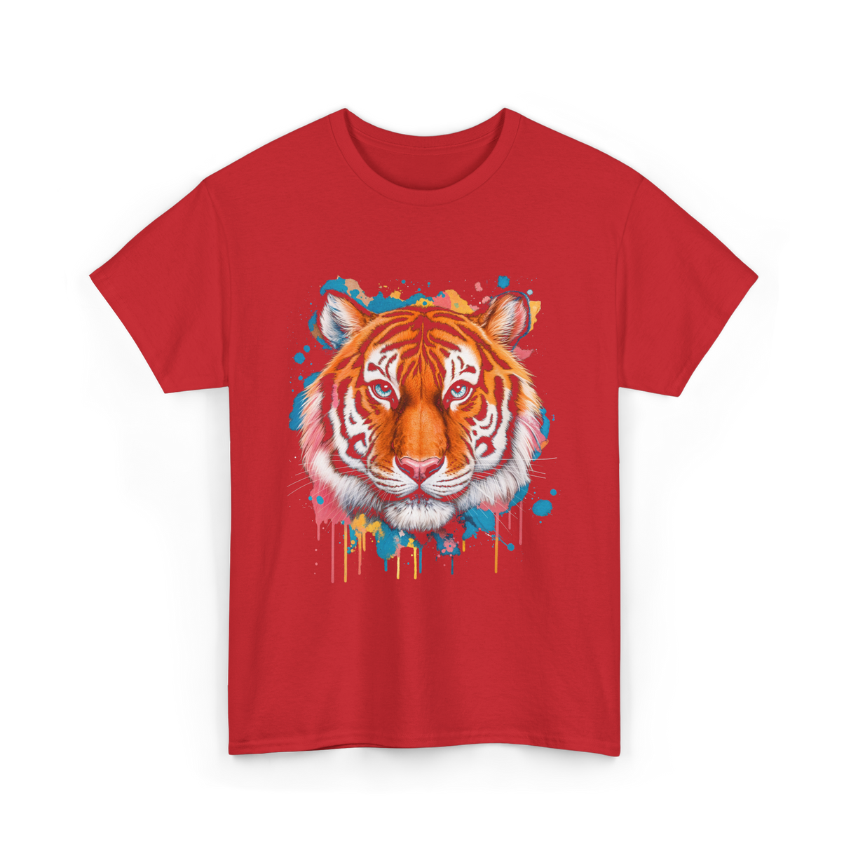 Tiger Artwork Colorful Animal Art T-Shirt - Red