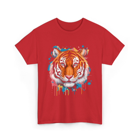 Tiger Artwork Colorful Animal Art T-Shirt - Red