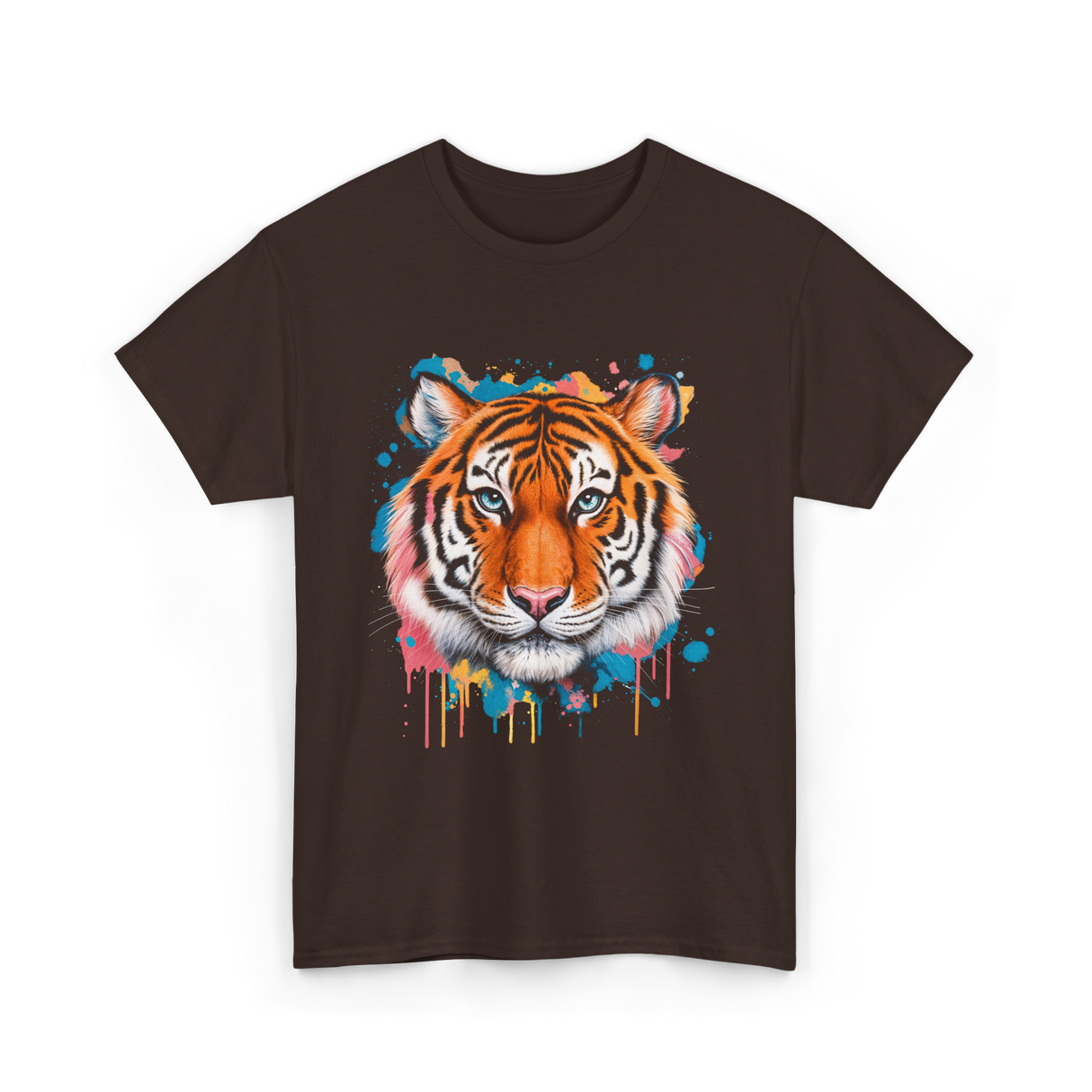 Tiger Artwork Colorful Animal Art T-Shirt - Dark Chocolate