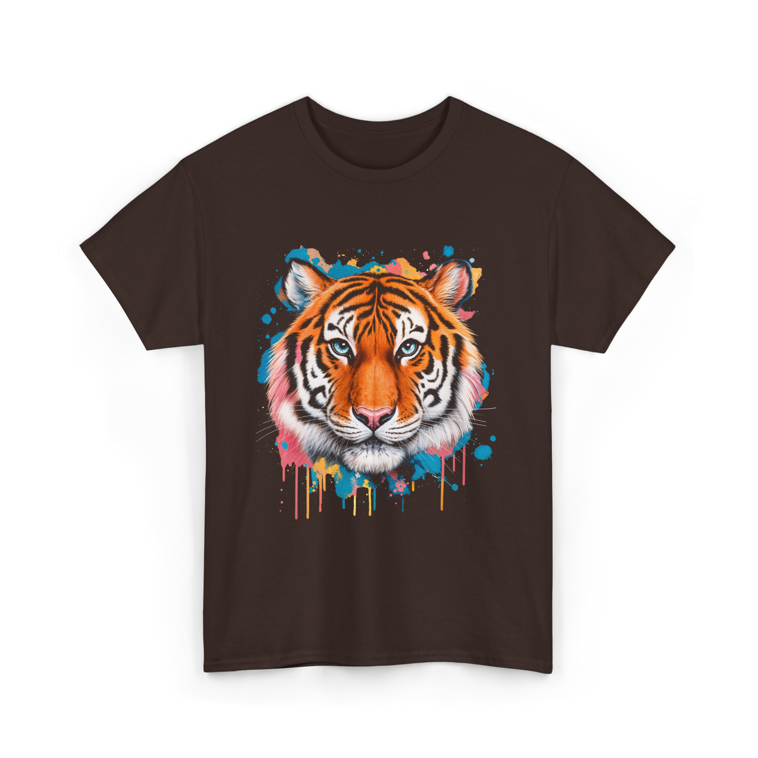 Tiger Artwork Colorful Animal Art T-Shirt - Dark Chocolate
