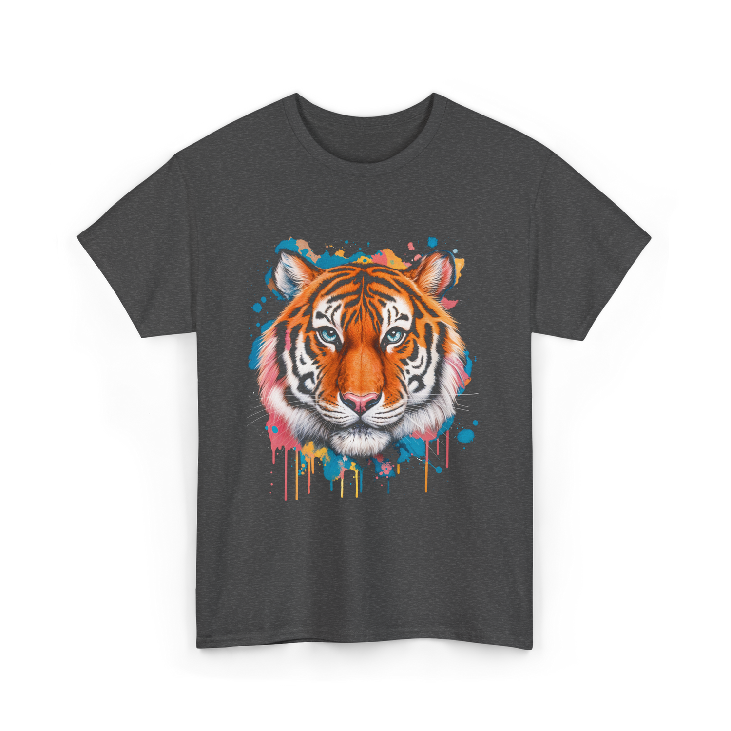 Tiger Artwork Colorful Animal Art T-Shirt - Dark Heather