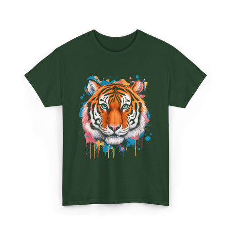 Tiger Artwork Colorful Animal Art T-Shirt - Forest Green