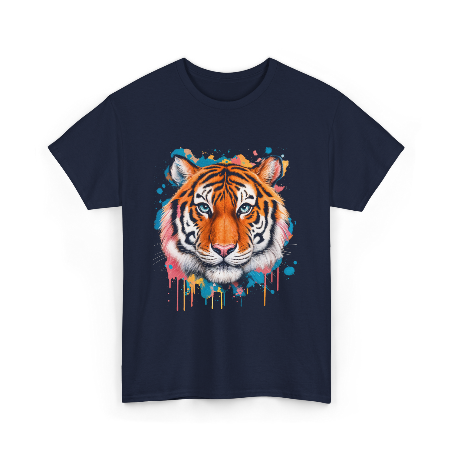 Tiger Artwork Colorful Animal Art T-Shirt - Navy