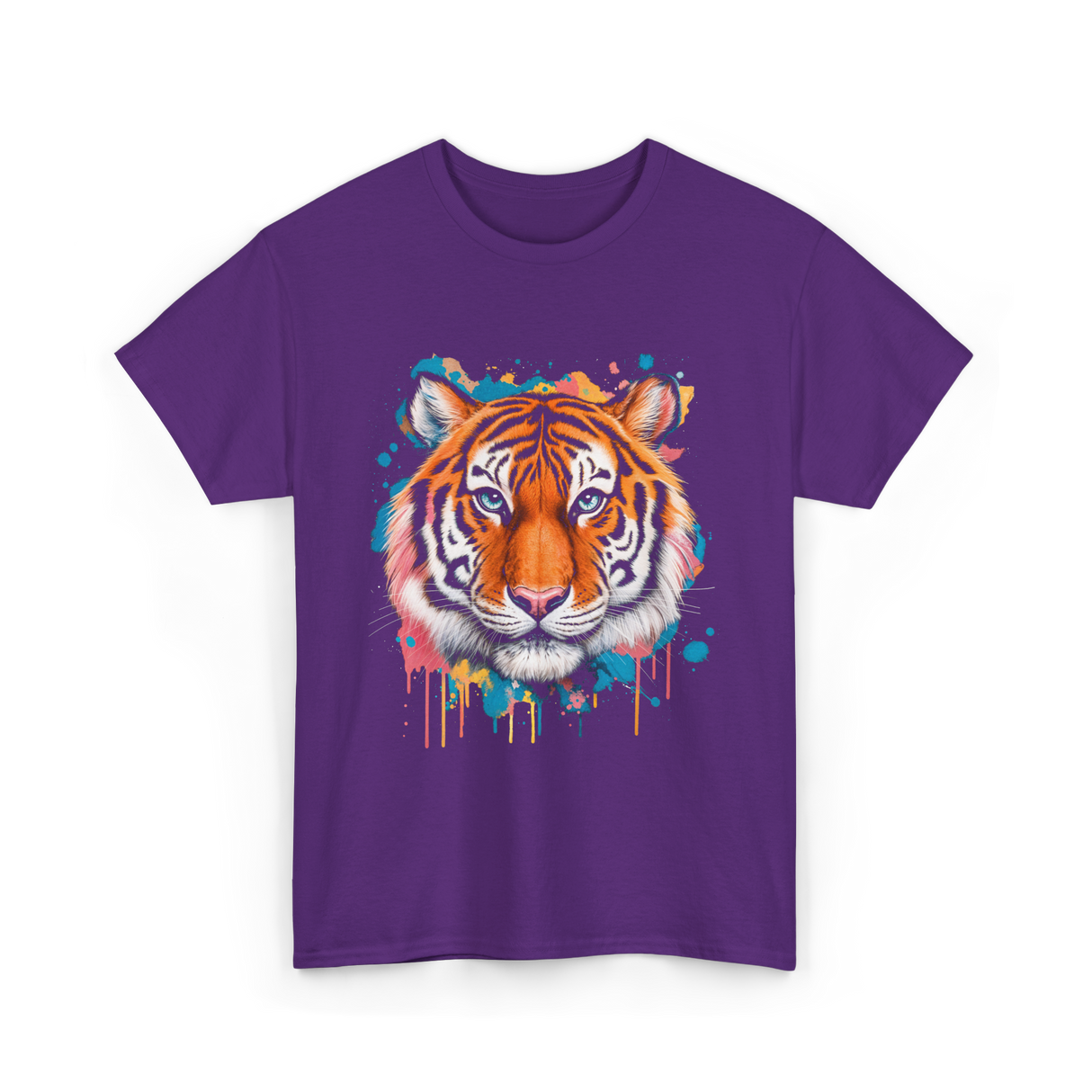 Tiger Artwork Colorful Animal Art T-Shirt - Purple