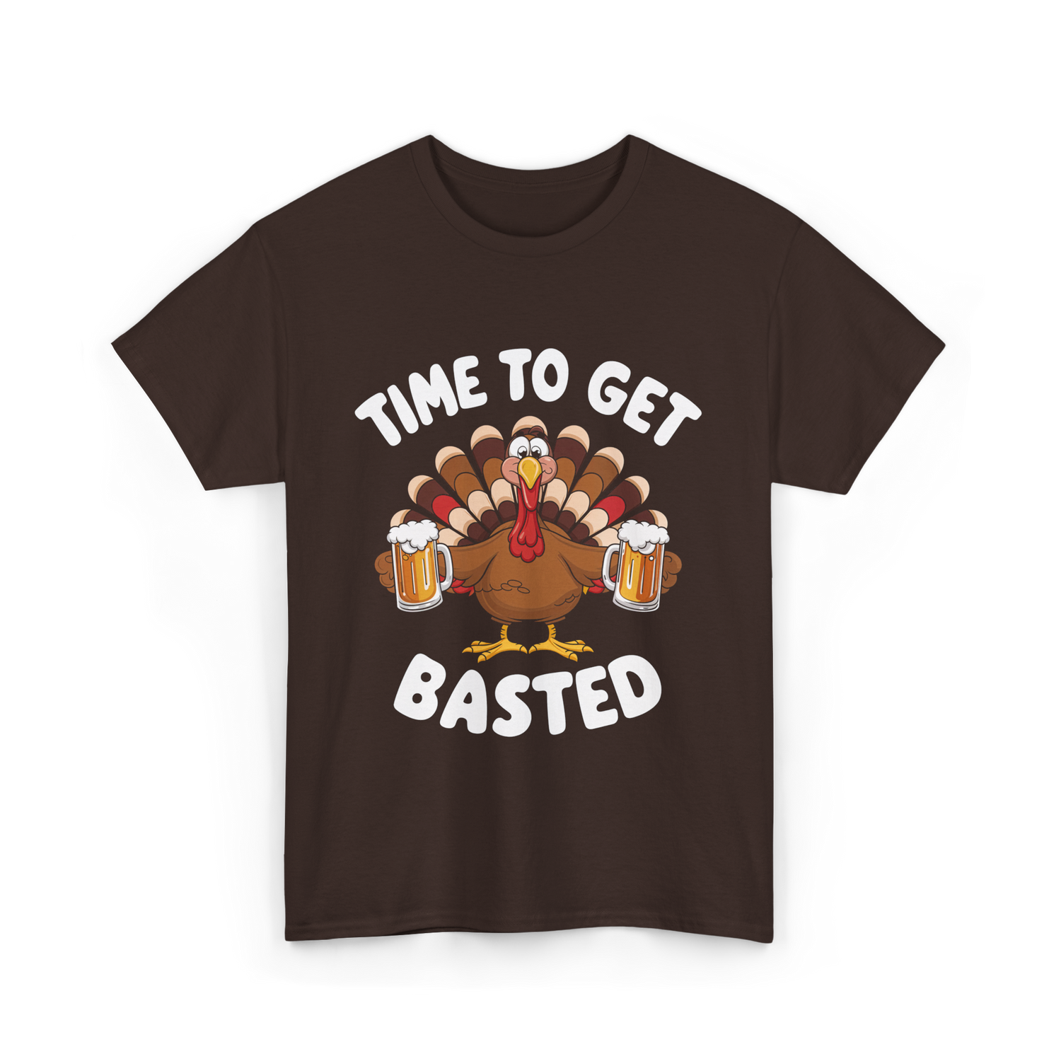 Time To Get Basted Thanksgiving Turkey T-Shirt - Dark Chocolate