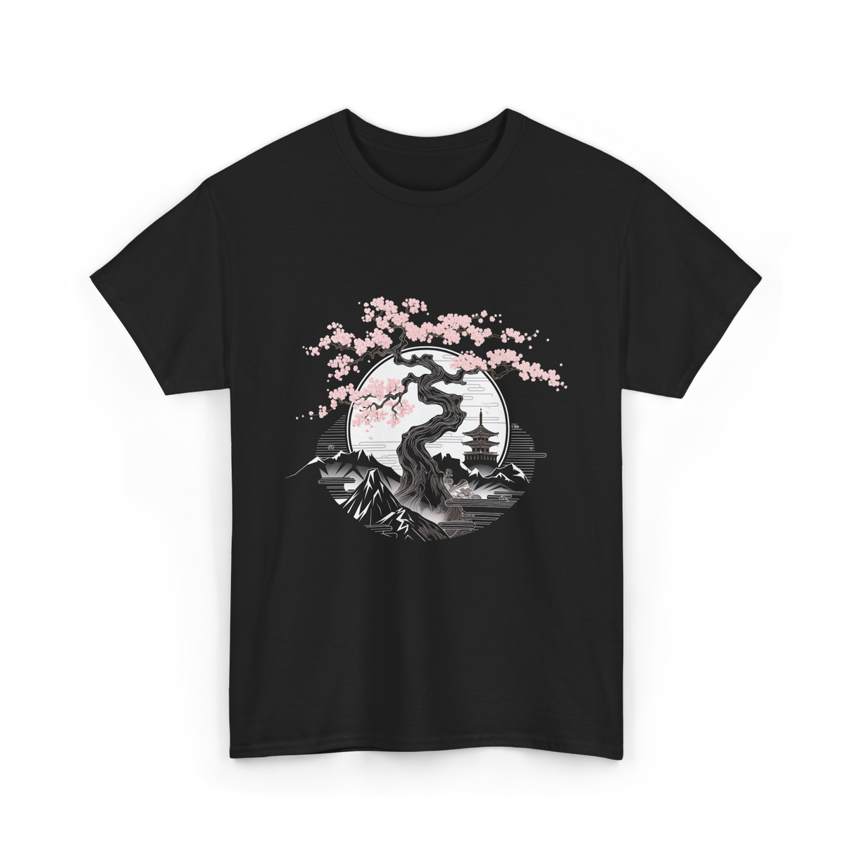 Tree Landscape Cherry Blossom T-Shirt - Black