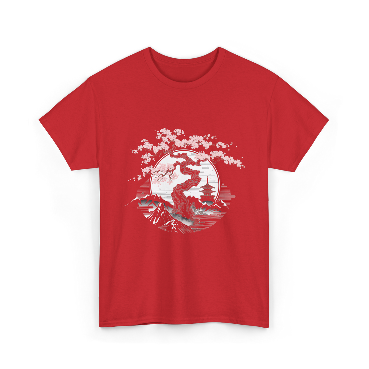 Tree Landscape Cherry Blossom T-Shirt - Red