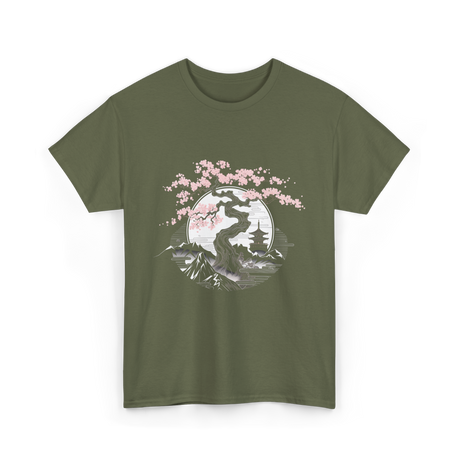 Tree Landscape Cherry Blossom T-Shirt - Military Green