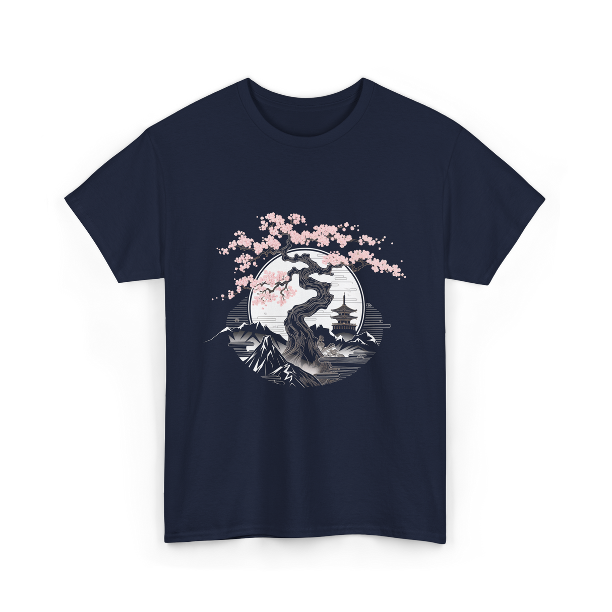 Tree Landscape Cherry Blossom T-Shirt - Navy