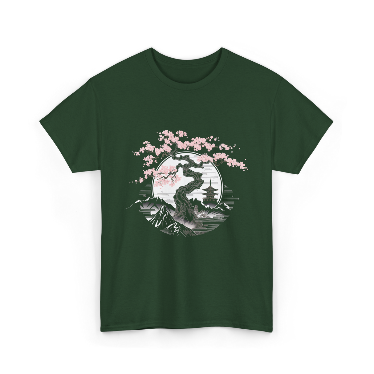 Tree Landscape Cherry Blossom T-Shirt - Forest Green