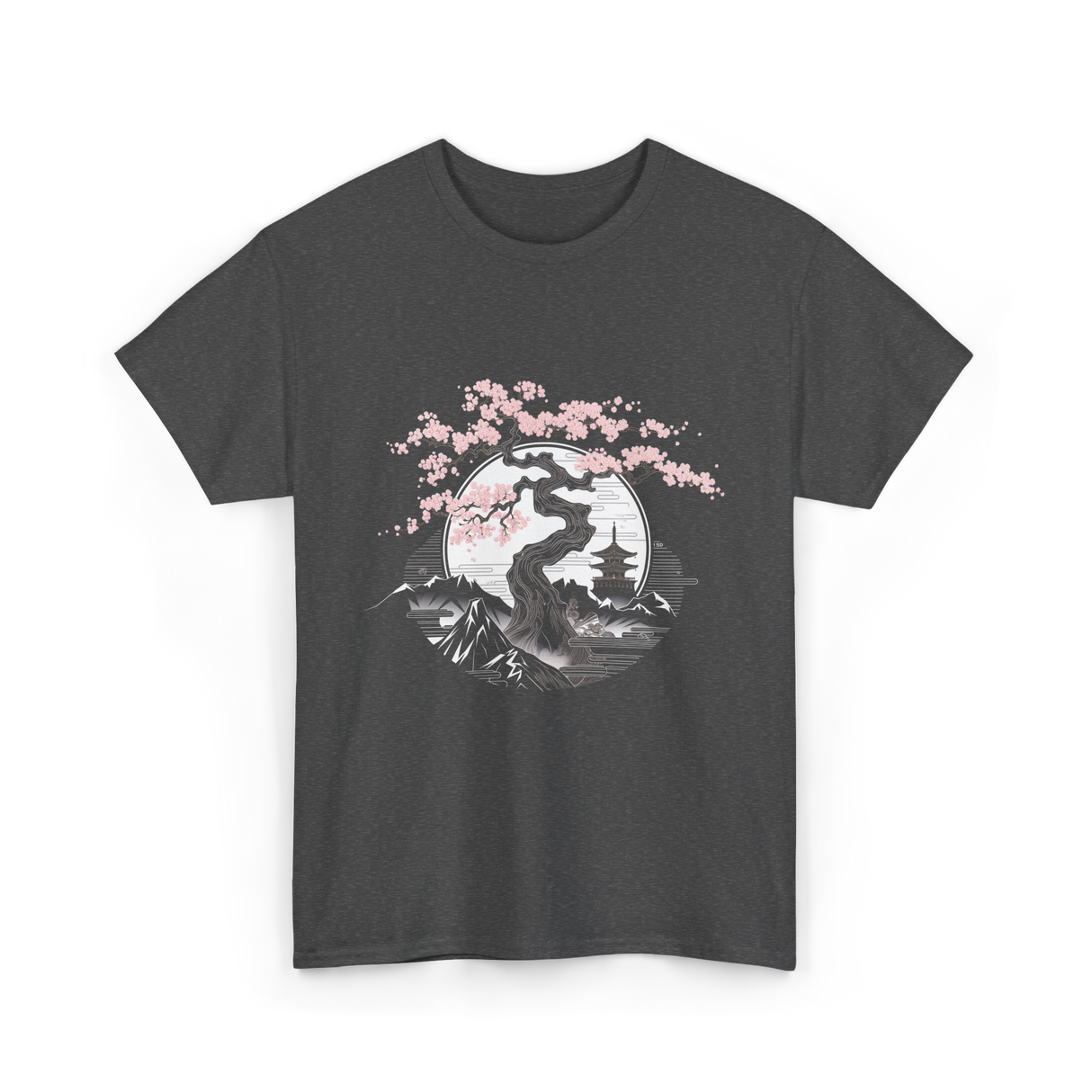 Tree Landscape Cherry Blossom T-Shirt - Dark Heather
