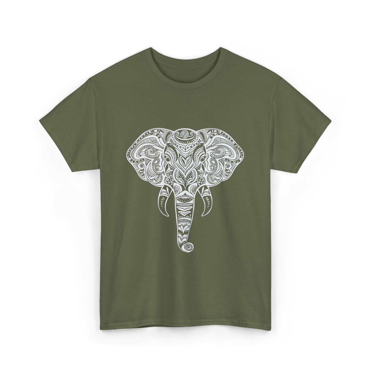 Tribal Elephant Art Elephant T-Shirt - Military Green