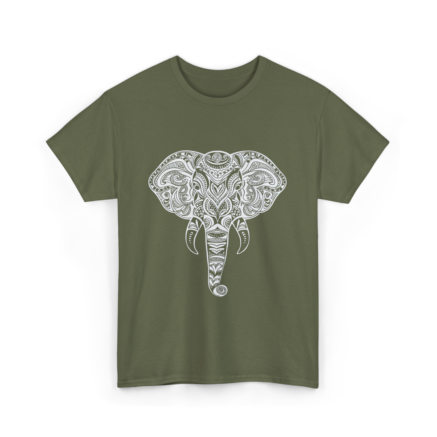 Tribal Elephant Art Elephant T-Shirt - Military Green