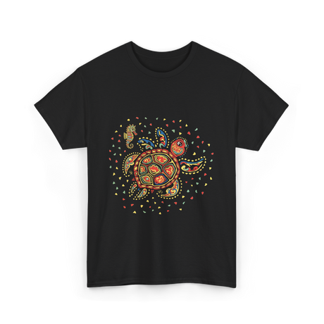 Turtle Mola Artwork Kuna Tribe T-Shirt - Black