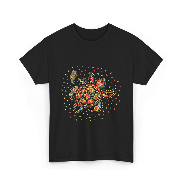 Turtle Mola Artwork Kuna Tribe T-Shirt - Black