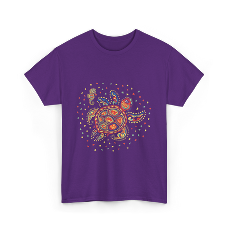 Turtle Mola Artwork Kuna Tribe T-Shirt - Purple