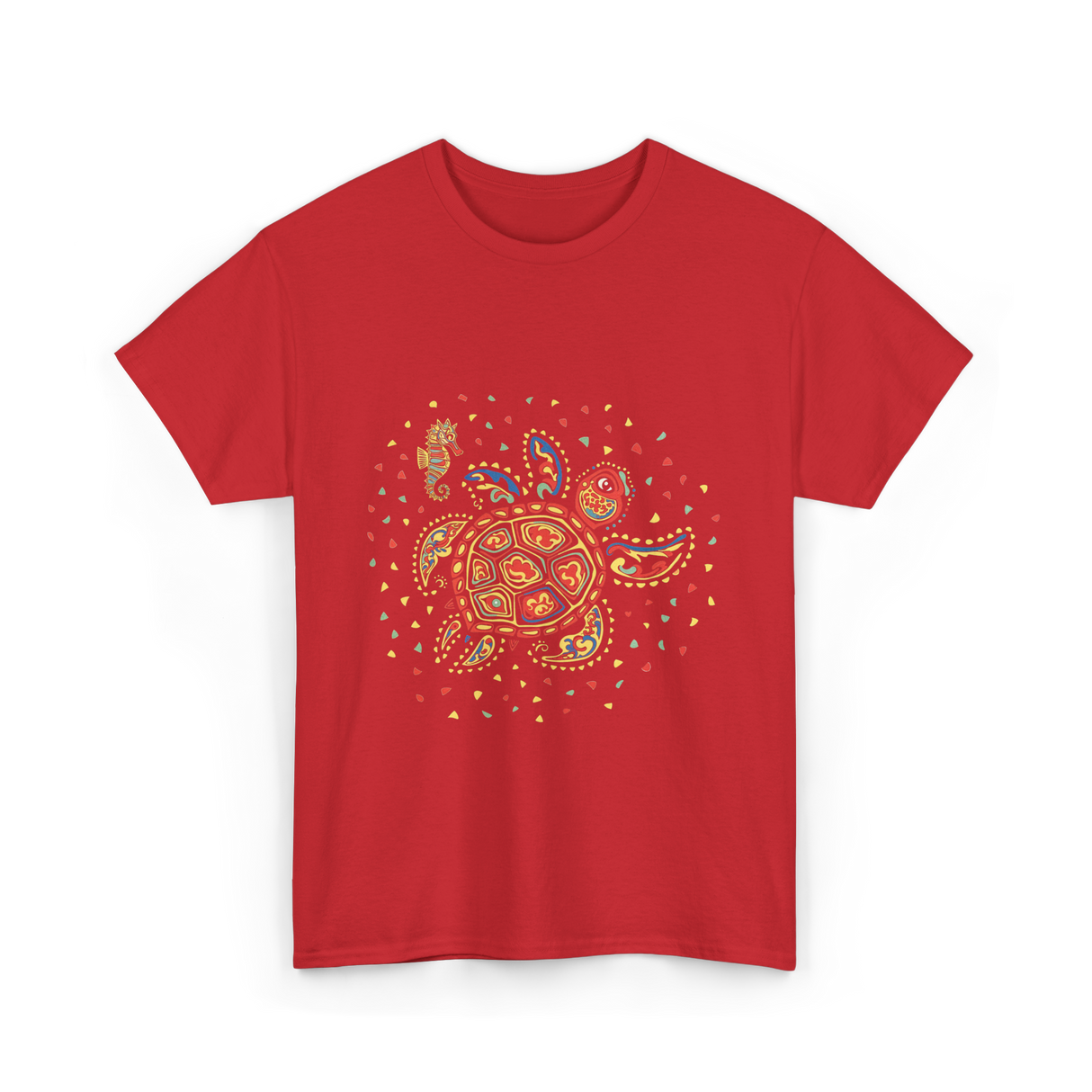 Turtle Mola Artwork Kuna Tribe T-Shirt - Red