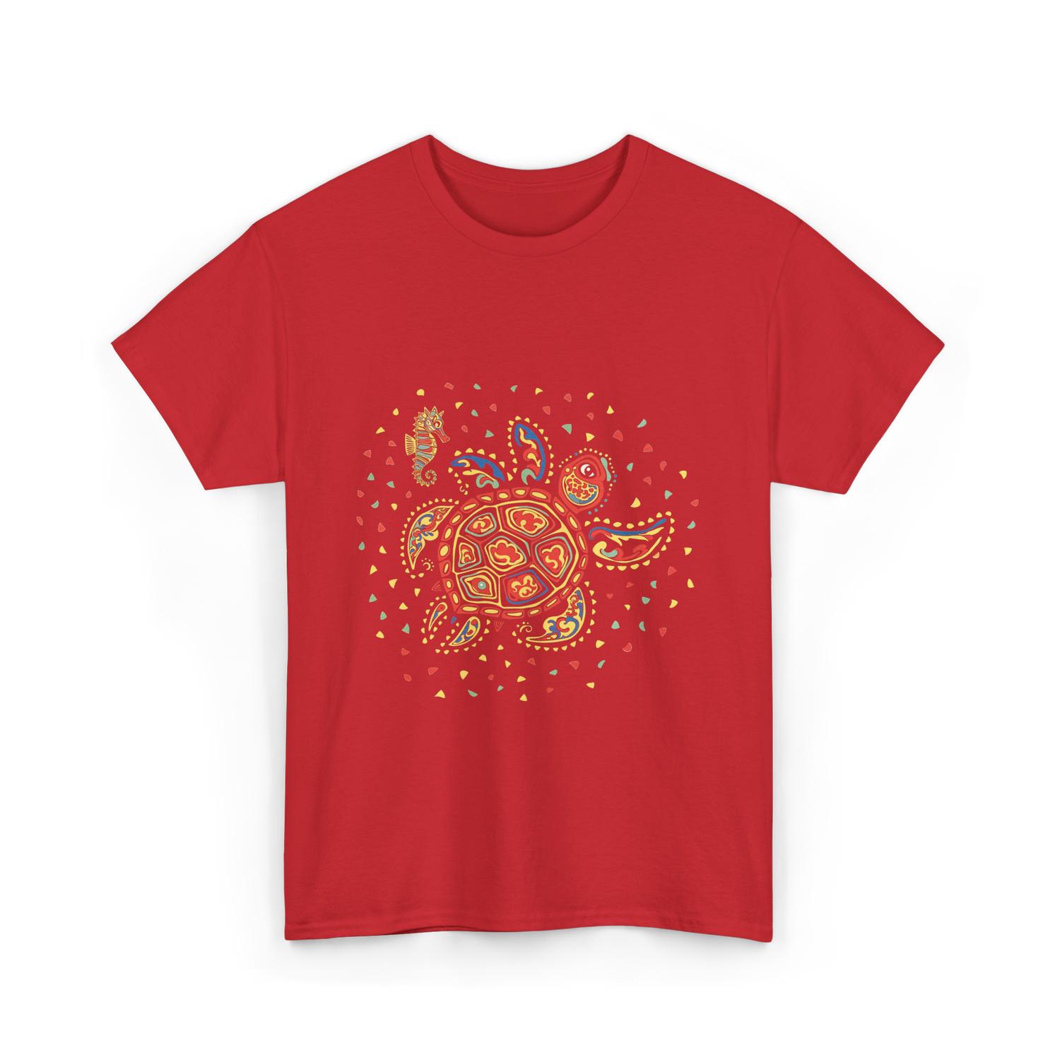 Turtle Mola Artwork Kuna Tribe T-Shirt - Red