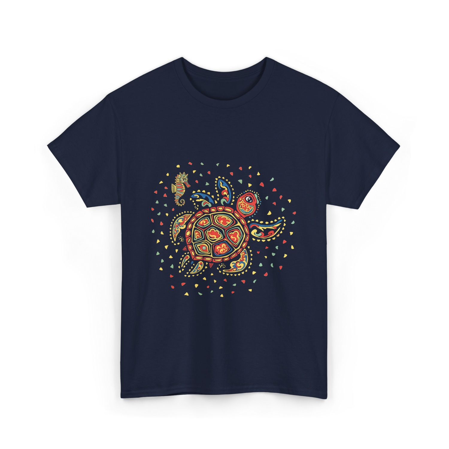 Turtle Mola Artwork Kuna Tribe T-Shirt - Navy