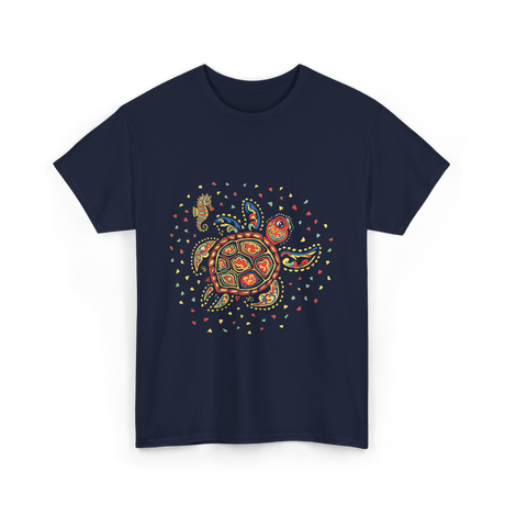 Turtle Mola Artwork Kuna Tribe T-Shirt - Navy