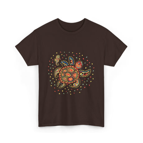 Turtle Mola Artwork Kuna Tribe T-Shirt - Dark Chocolate