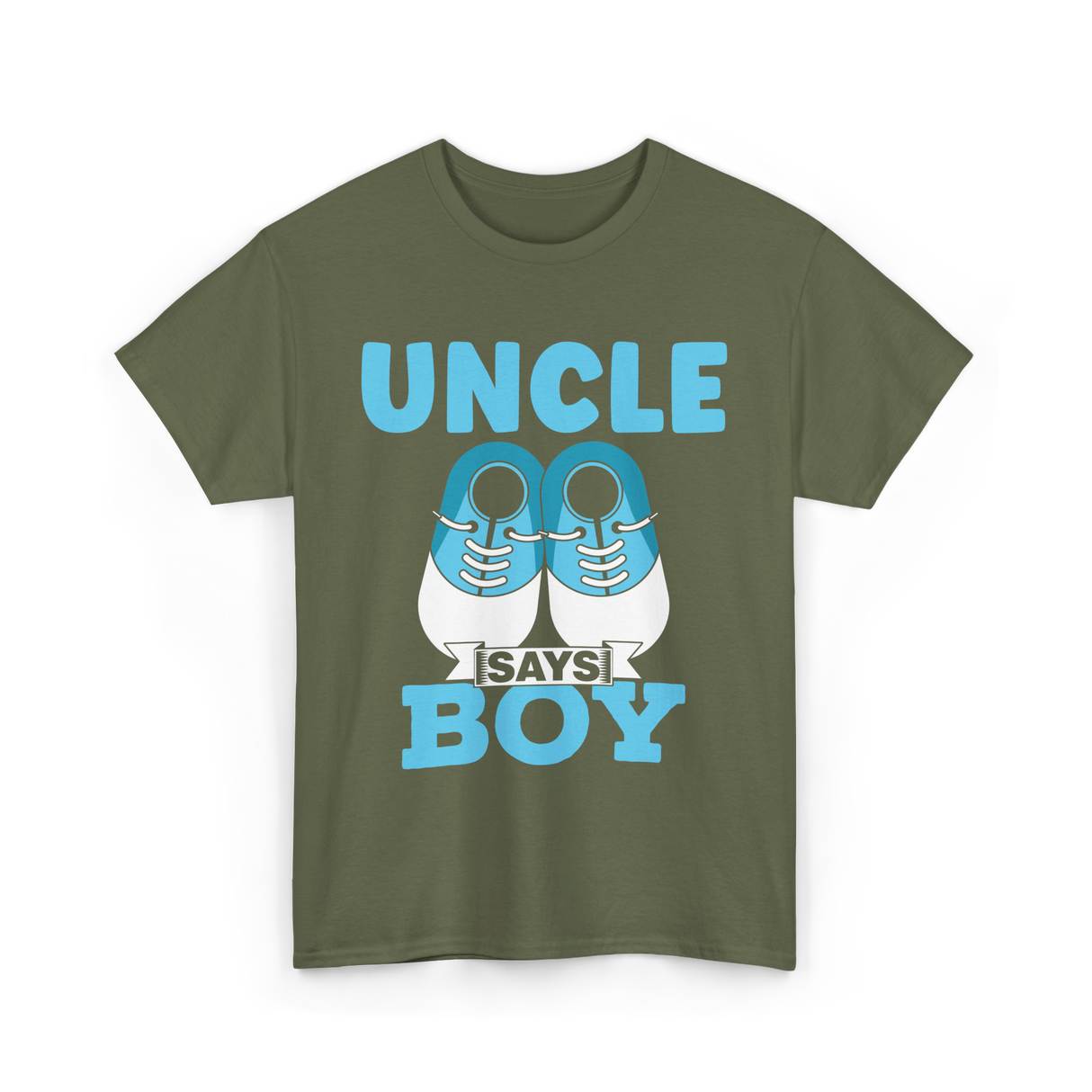 Uncle Says Boy Blue Gender Reveal T-Shirt - Military Green