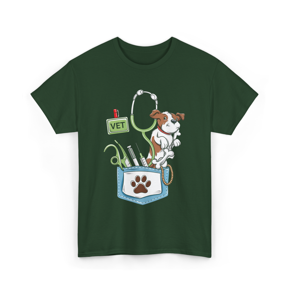 Vet Tech Dog Veterinarian T-Shirt - Forest Green