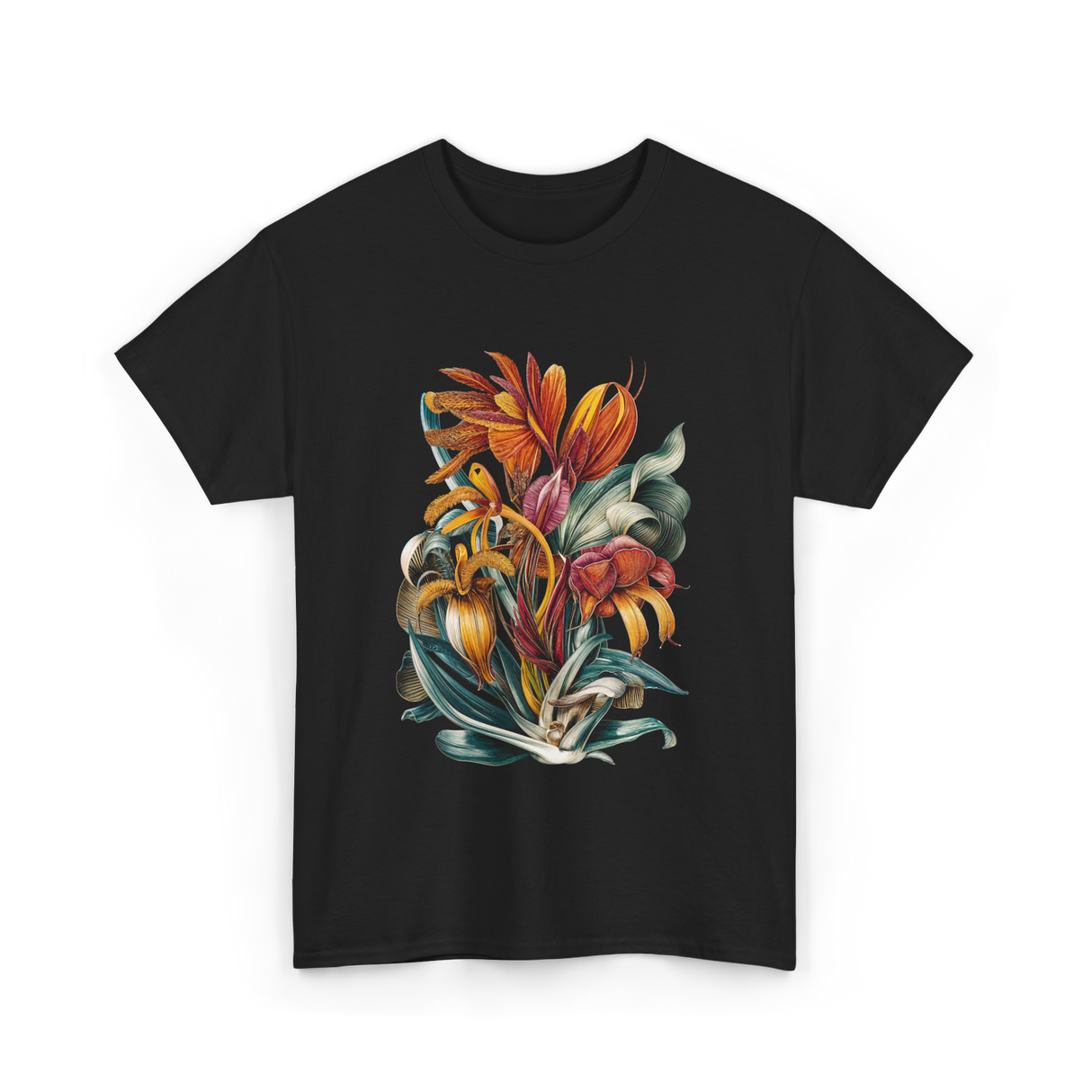 Vintage Botanical Plants Floral Art T-Shirt - Black