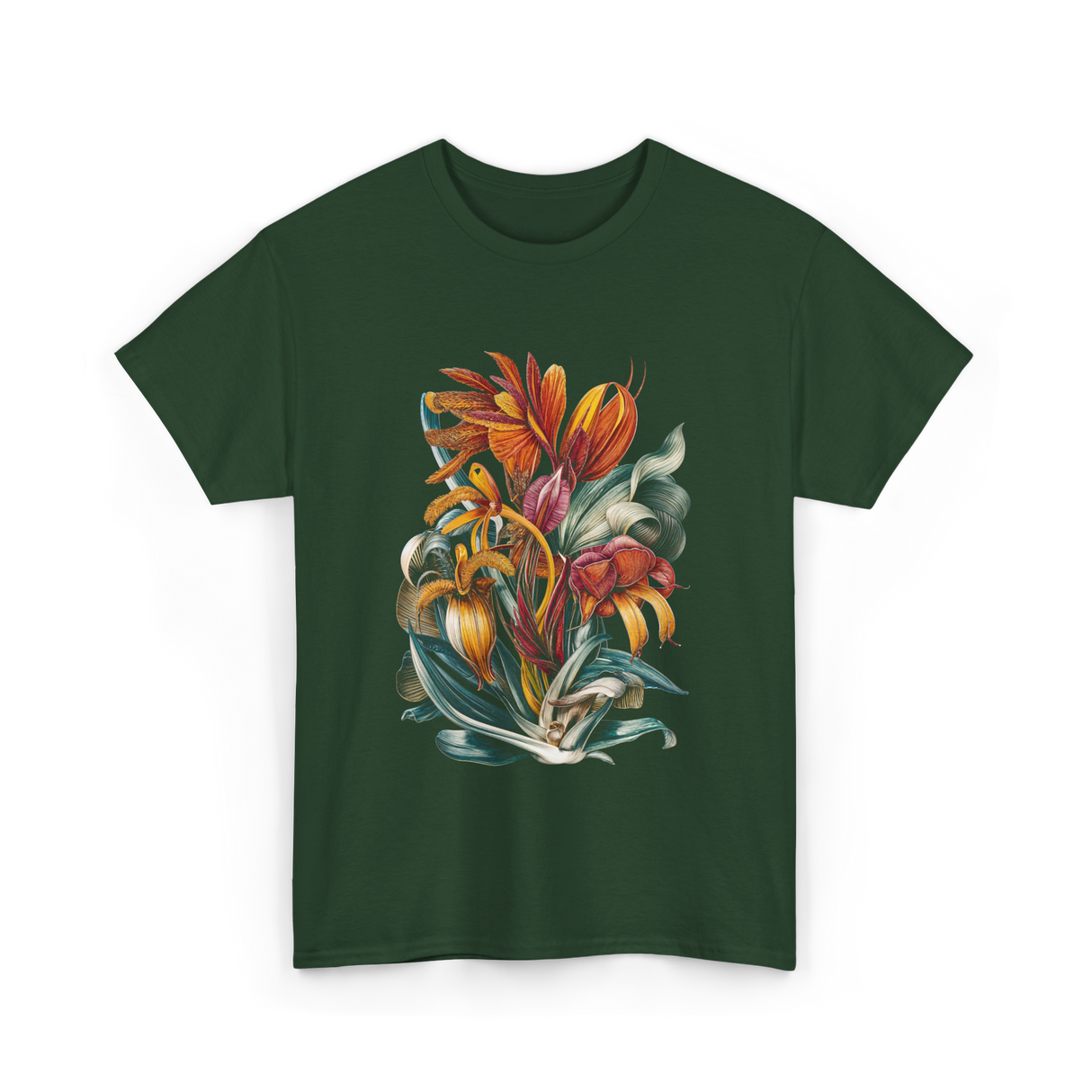 Vintage Botanical Plants Floral Art T-Shirt - Forest Green
