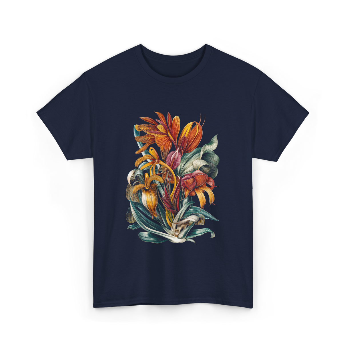 Vintage Botanical Plants Floral Art T-Shirt - Navy