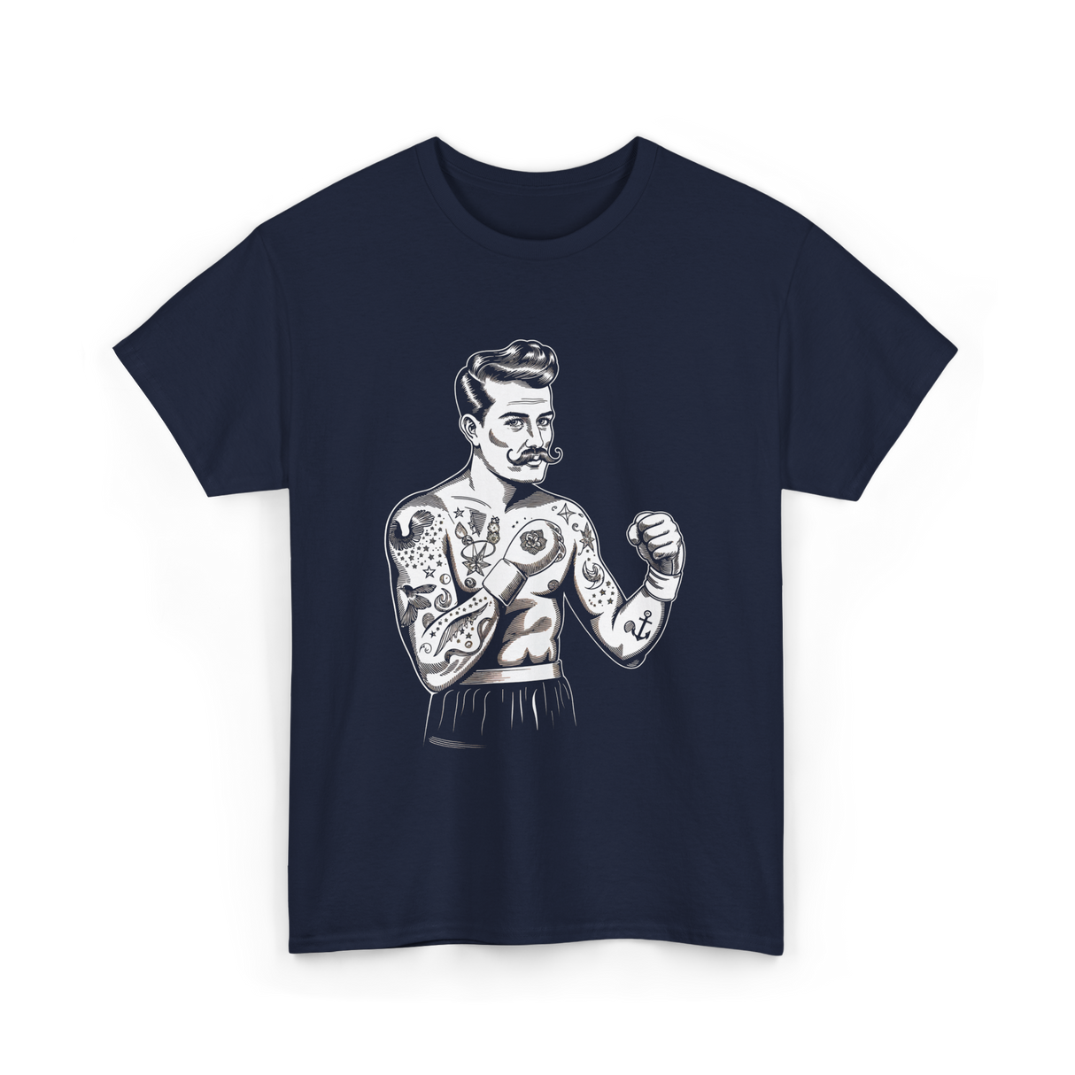 Vintage Boxing Champion Tattoo Fighter Art T-Shirt - Navy