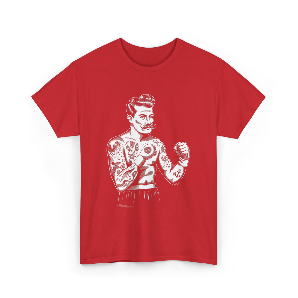 Vintage Boxing Champion Tattoo Fighter Art T-Shirt - Red
